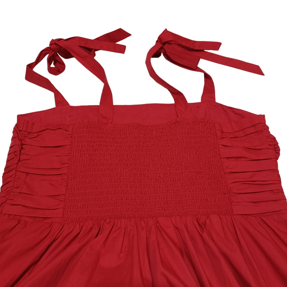 A&F Womens L Red Tie Shoulder Smocked Maxi Dress NWT Wedding Shower Guest Brunch - Picture 5 of 9